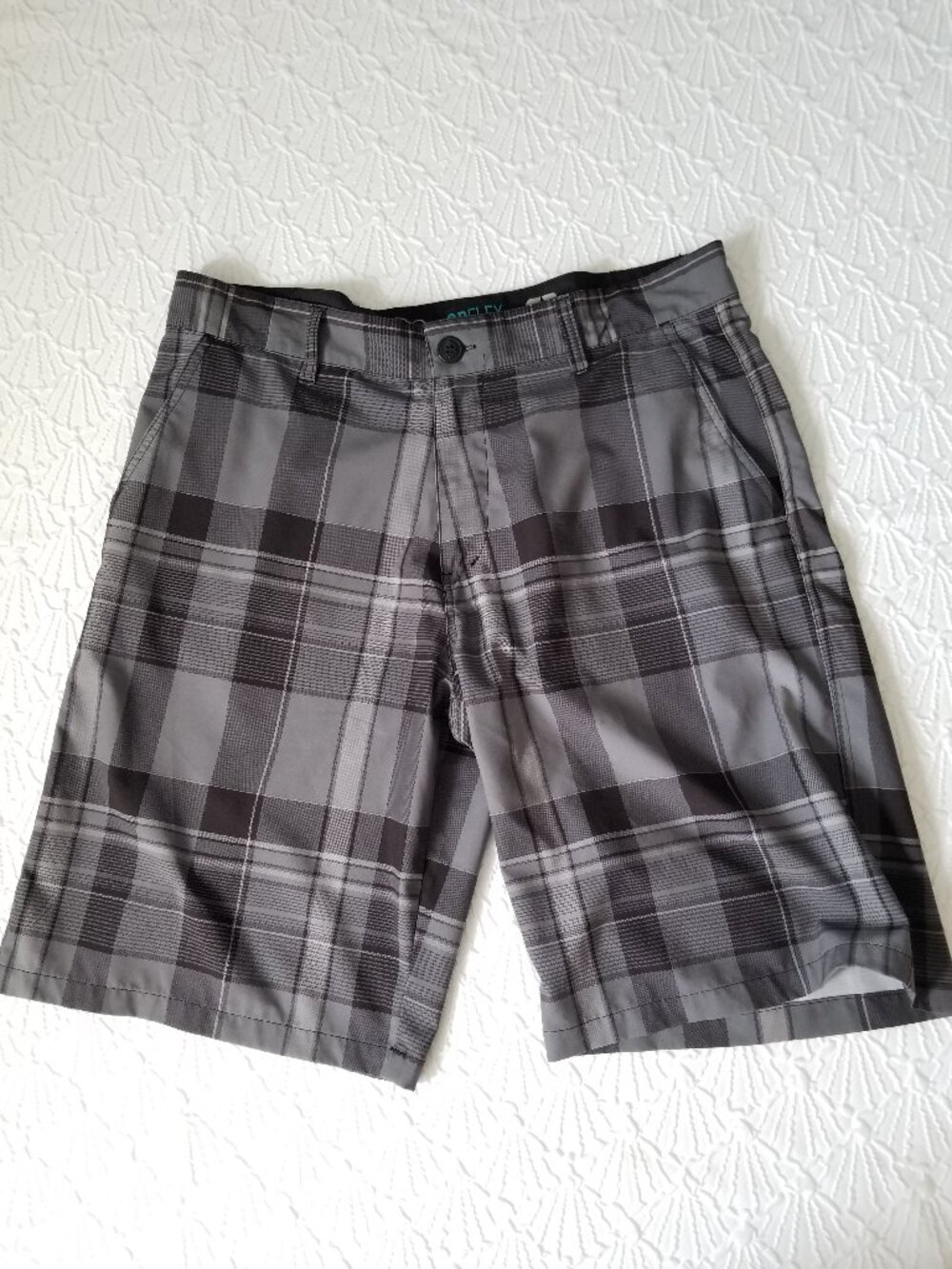 OP Flex 4 way Stretch Gray Plaid Shorts Men's 34